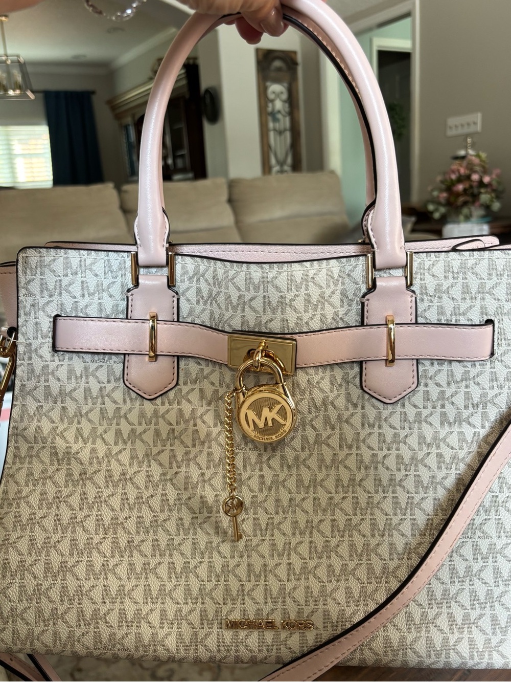 Michael Kors Pale Pink and Vanilla MK Signature Tote